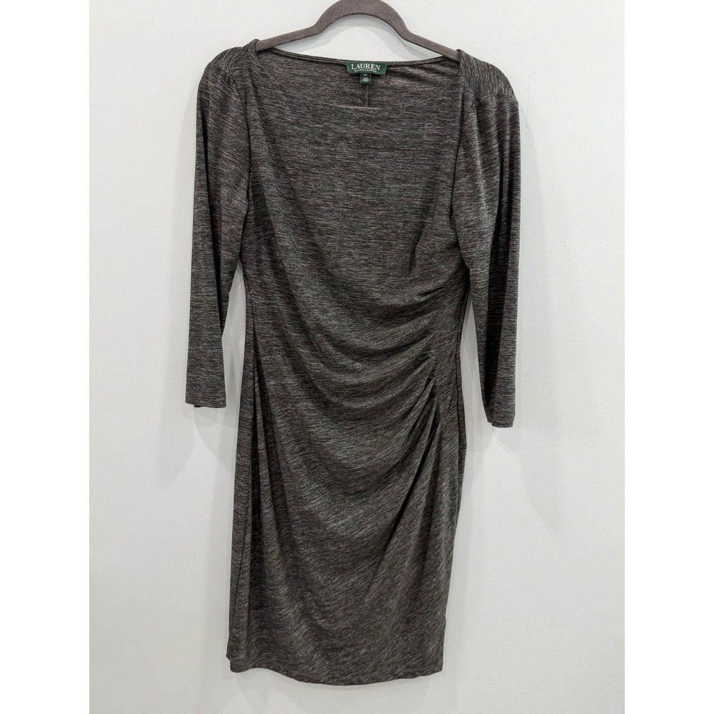 Lauren Ralph Lauren Gray Heathered Ruched Sheath Travel Knit Dress 10 Career